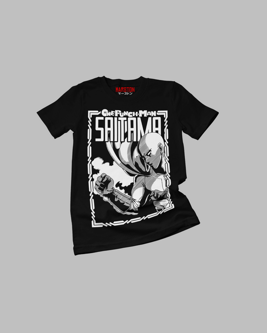 Polera negra de One Punch Man con Saitama