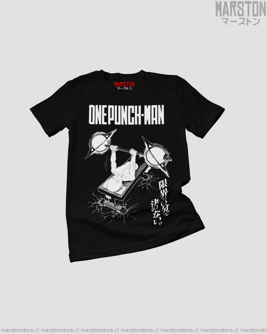 Polera negra de One Punch Man con Saitama