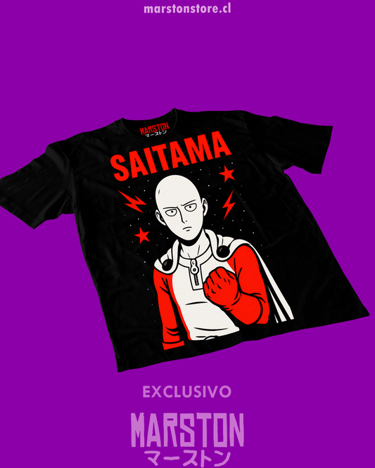 Polera negra de One Punch Man con Saitama