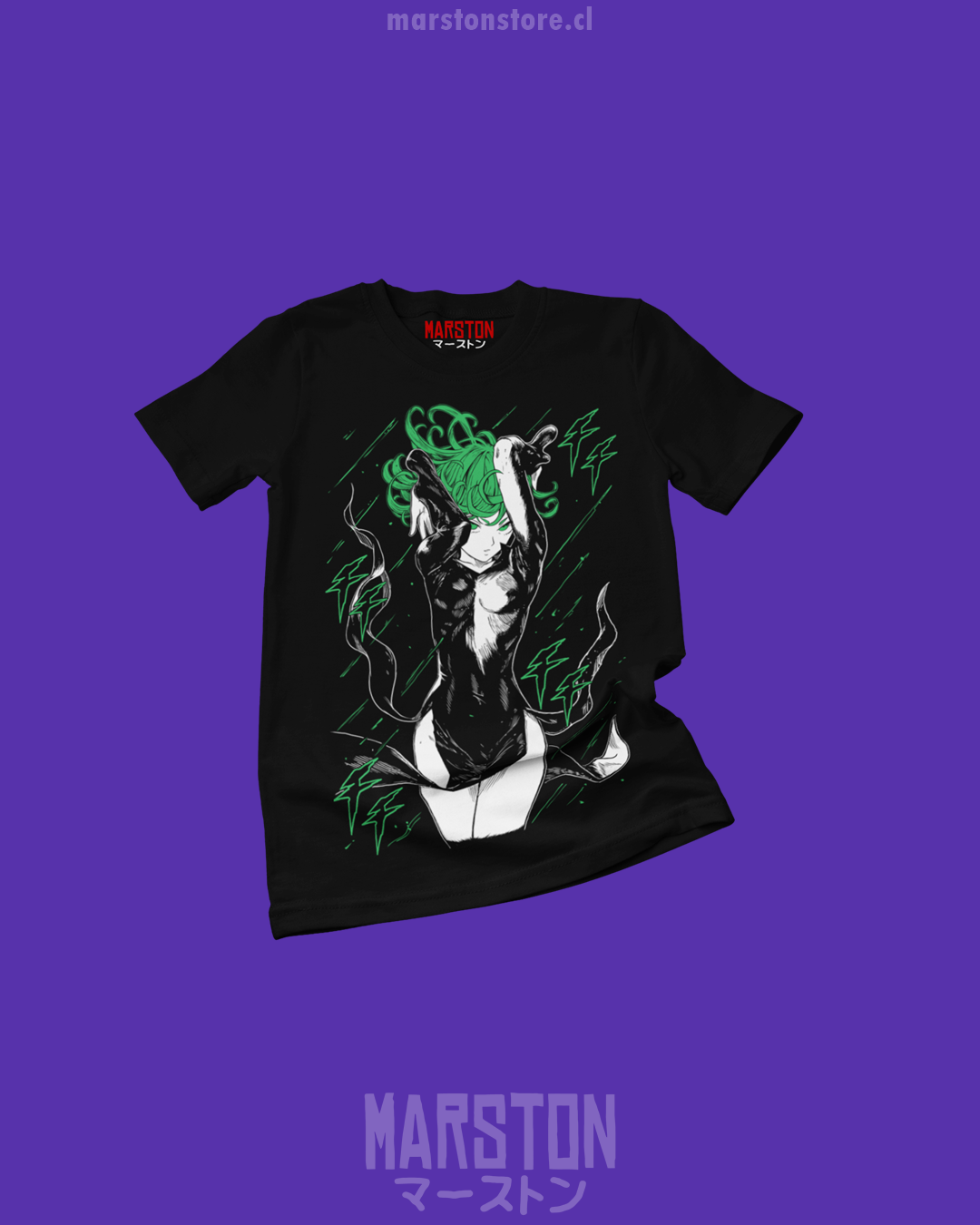 Polera negra de One Punch Man con Tatsumaki