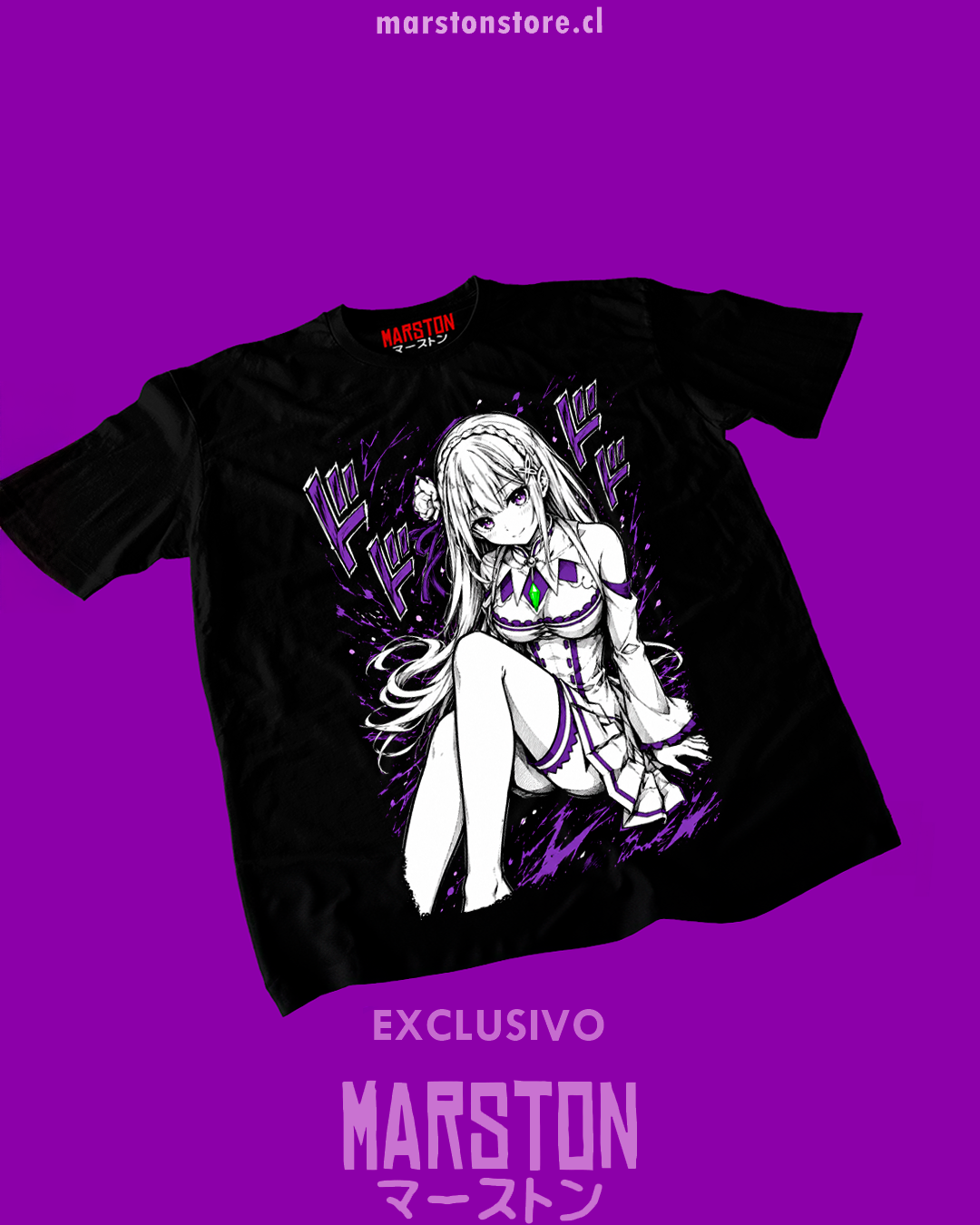 Polera negra de Re:Zero con Emilia