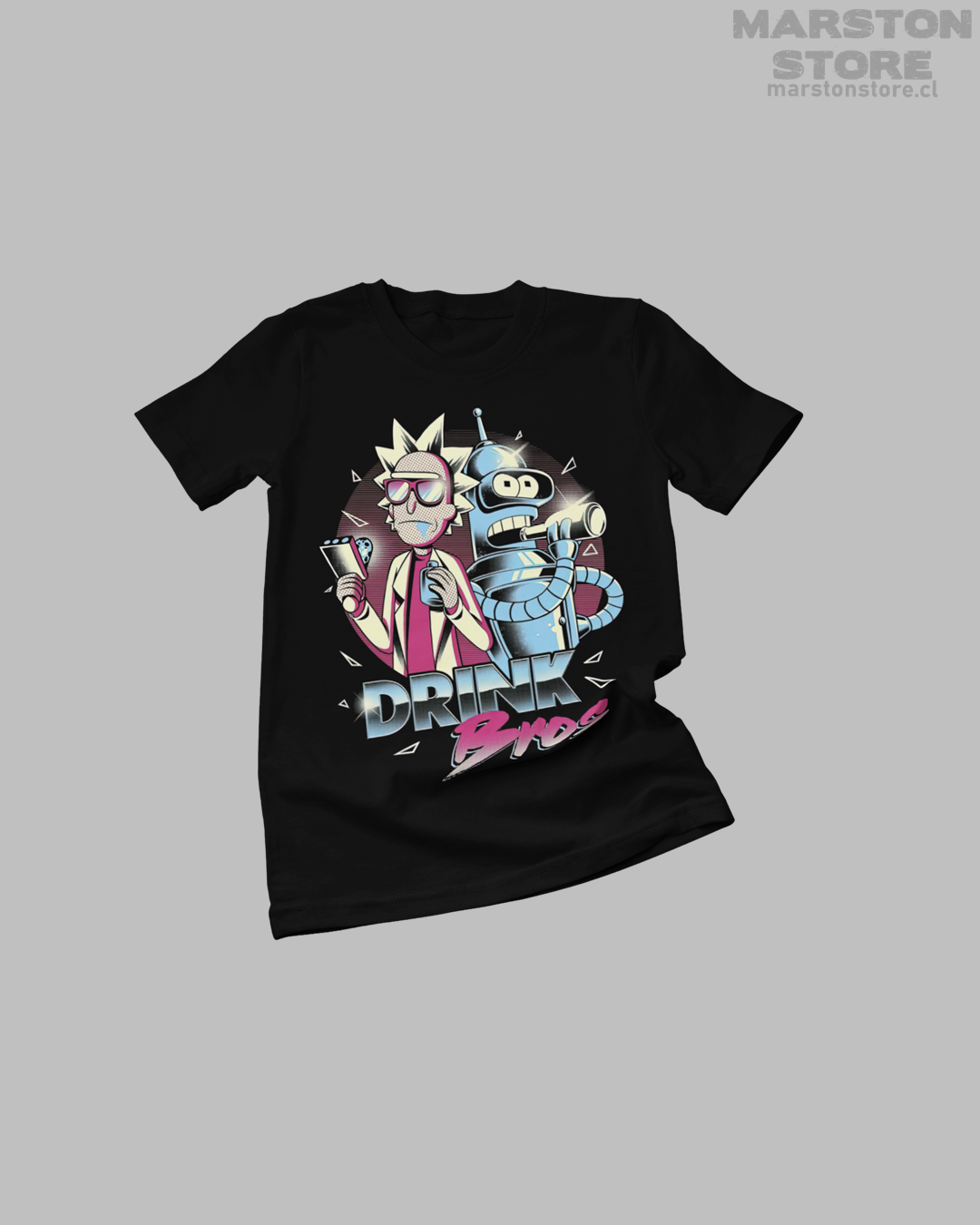 Polera negra crossover de Rick y Morty y Futurama con Bender