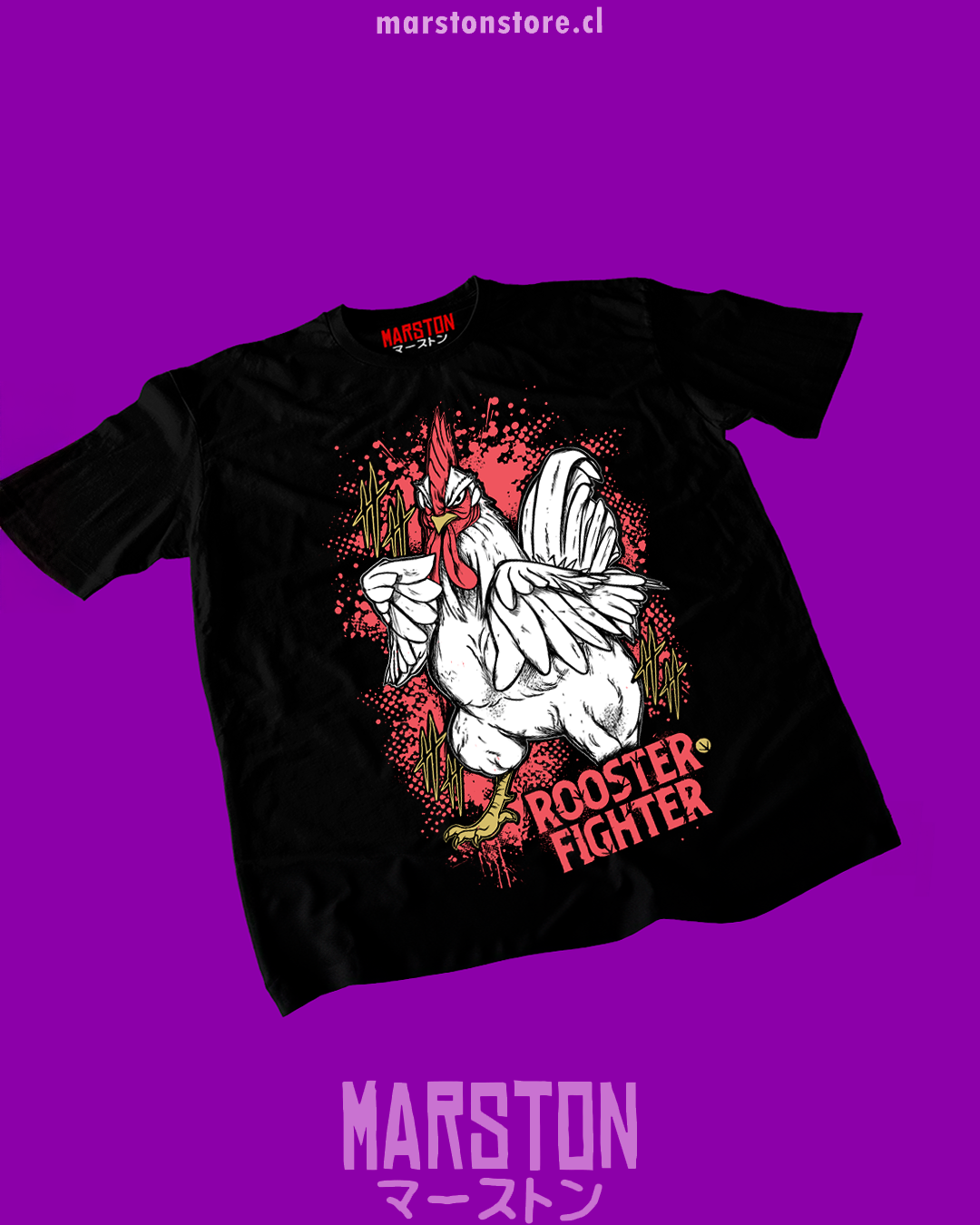 Polera negra de Rooster Fighter con Keiji