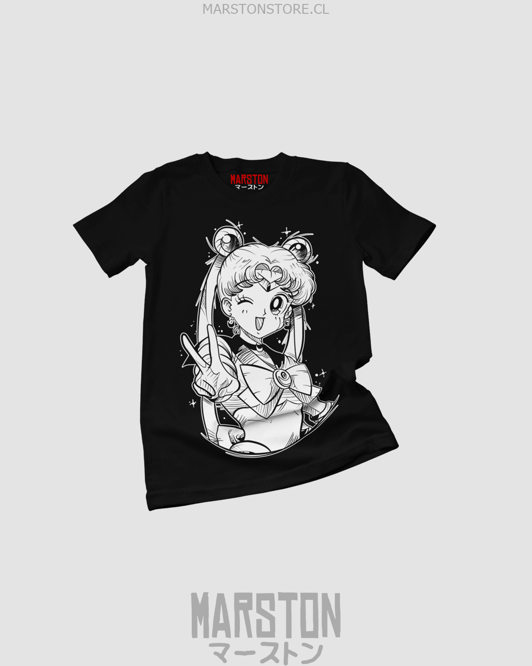 Polera negra de Sailor Moon con diseño anime