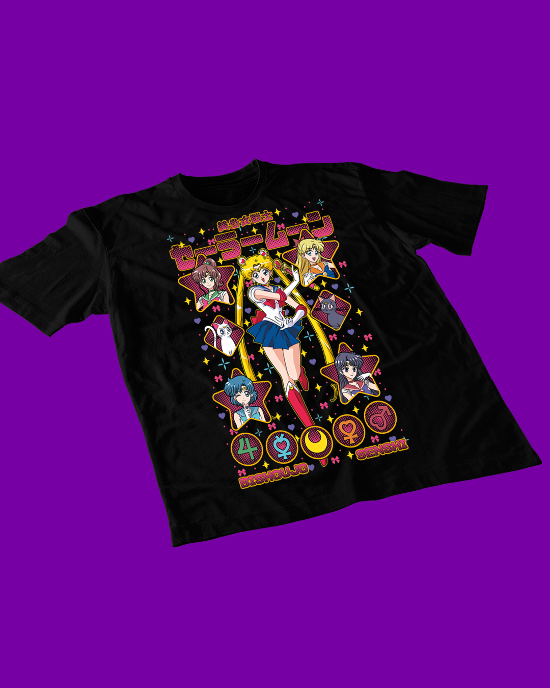 Polera negra de Sailor Moon con diseño anime
