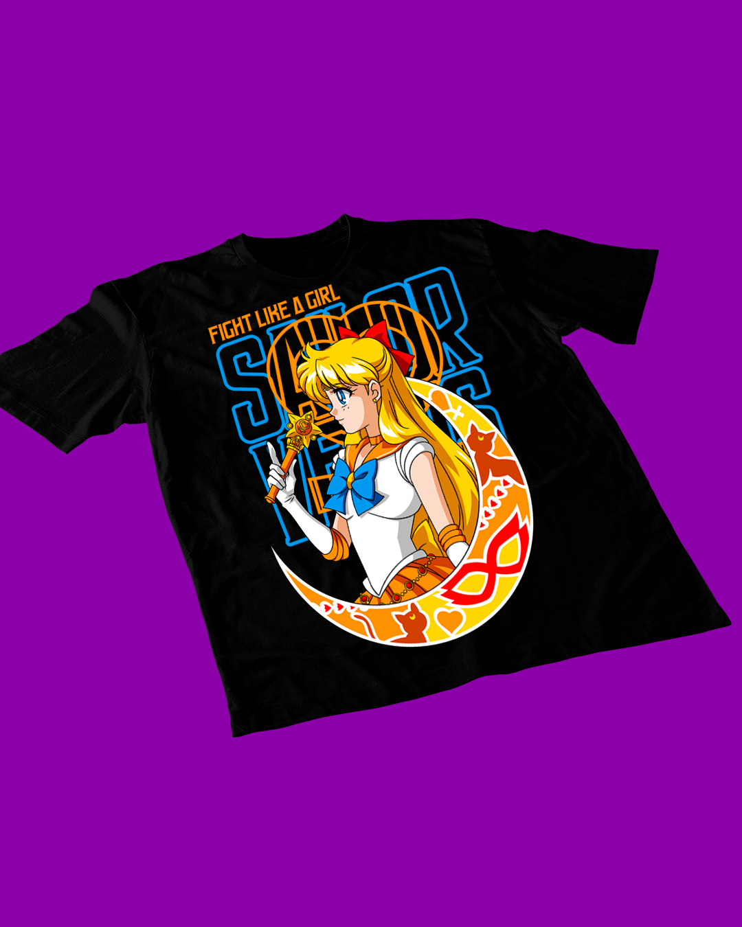 Polera negra de Sailor Moon con diseño anime