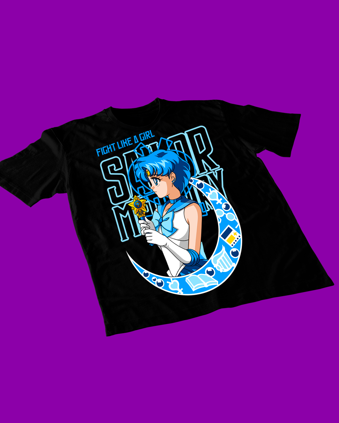 Polera negra de Sailor Moon con diseño anime