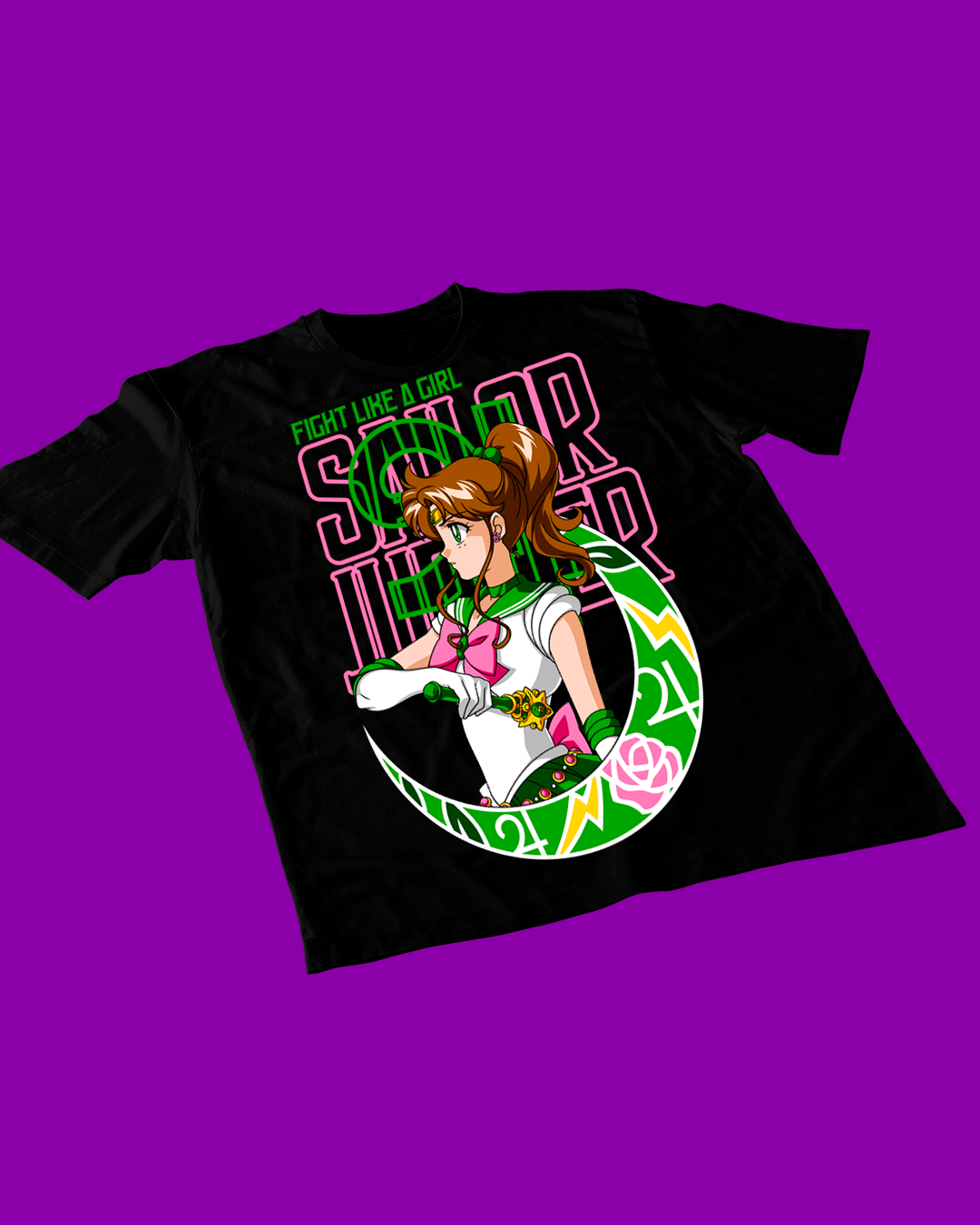 Polera negra de Sailor Moon con diseño anime