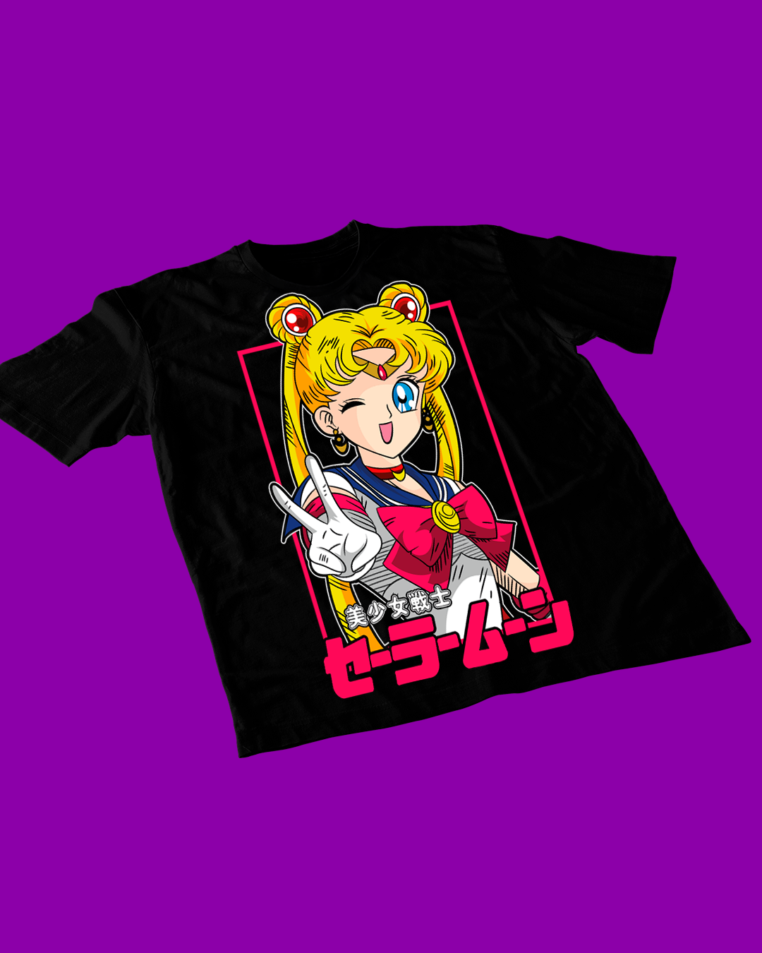 Polera negra de Sailor Moon con diseño anime