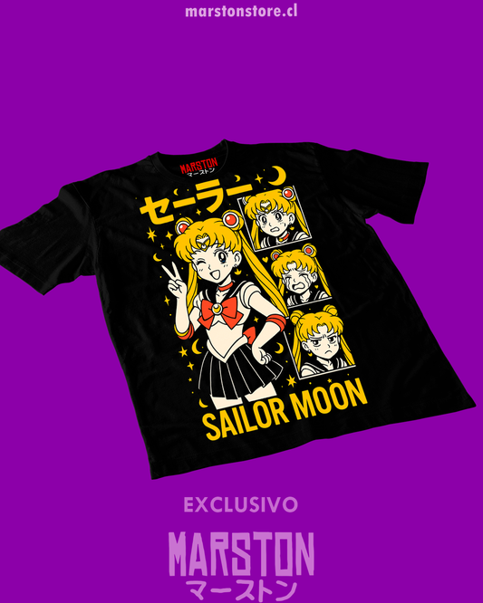 Polera negra de Sailor Moon con Usagi Tsukino, conocida como Serena