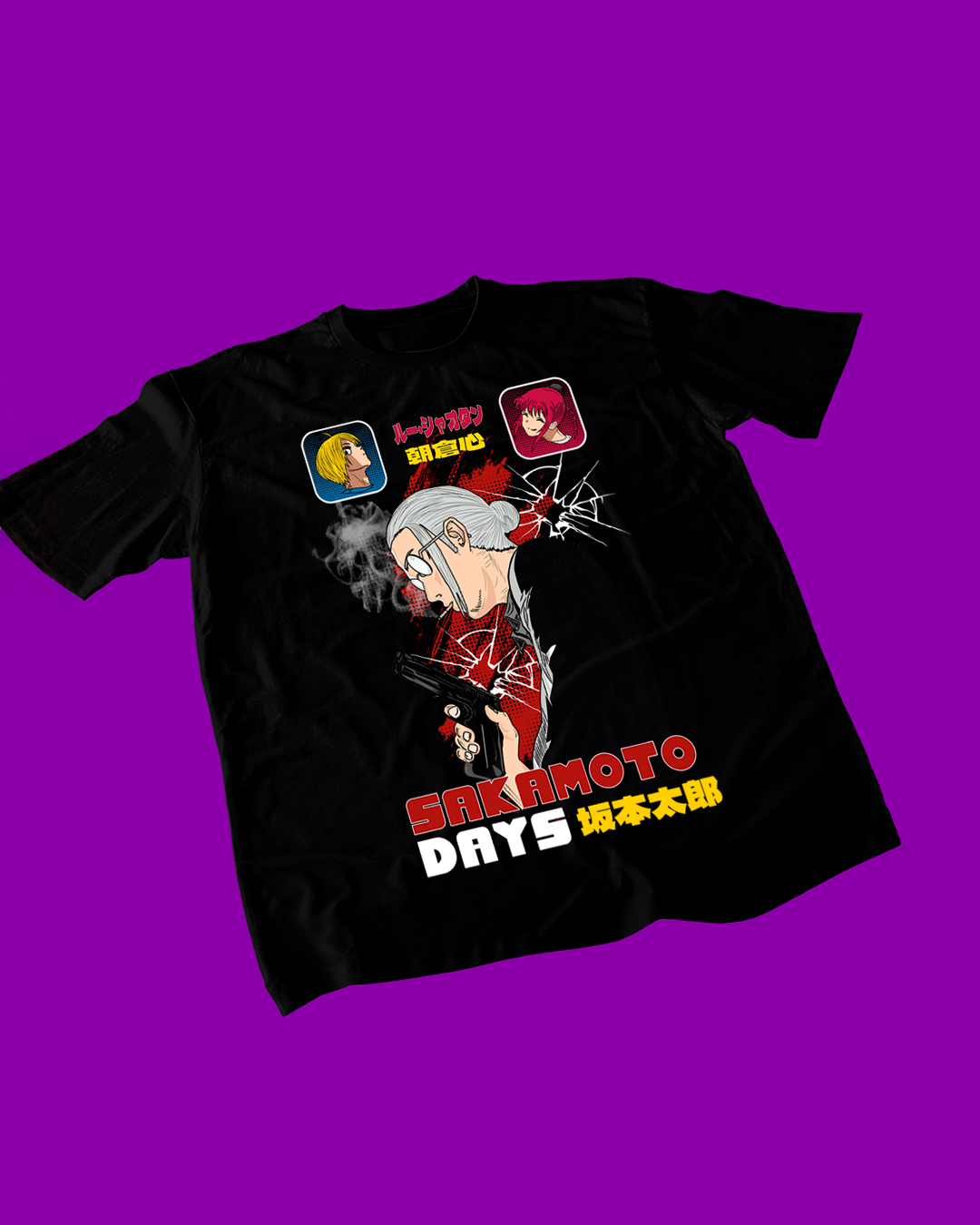 Polera negra de Sakamoto Days con Taro Sakamoto