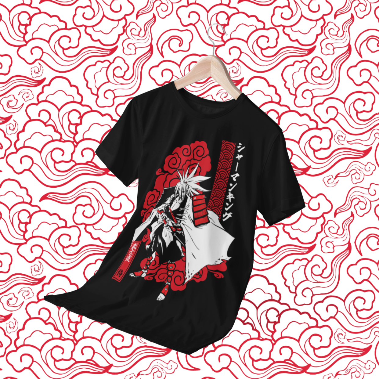 Polera negra de Shaman King con Amidamaru