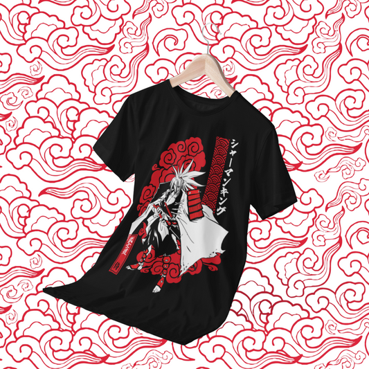 Polera negra de Shaman King con Amidamaru