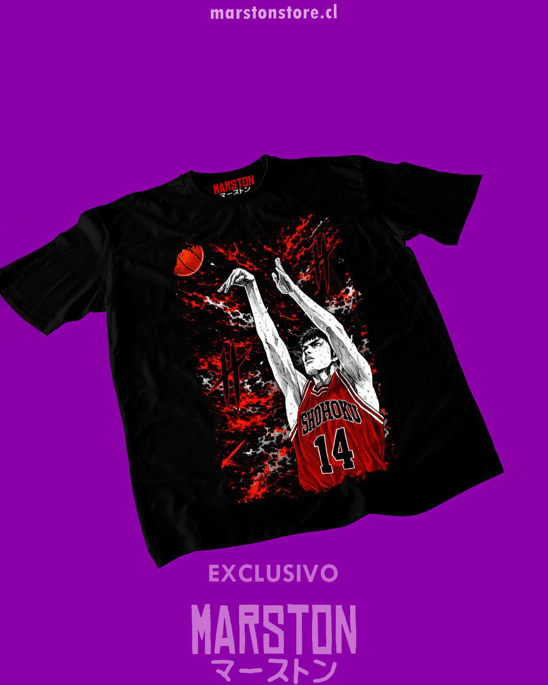 Polera negra de Slam Dunk con Hisashi Mitsui