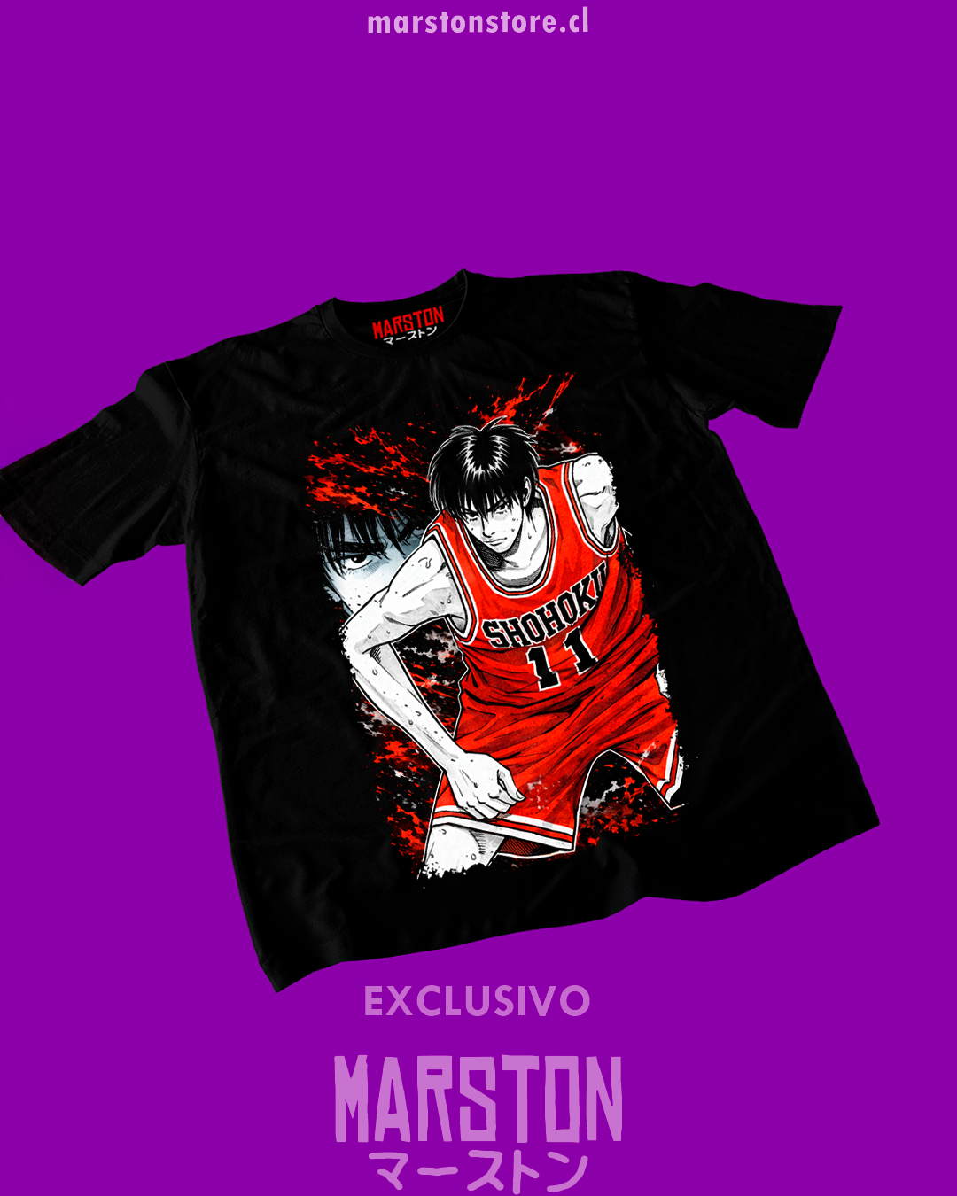 Polera negra de Slam Dunk con Kaede Rukawa