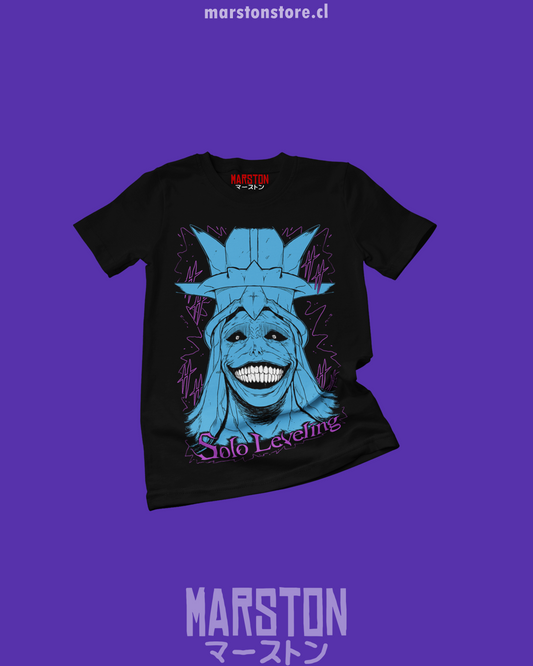 Polera negra de Solo Leveling con diseño anime