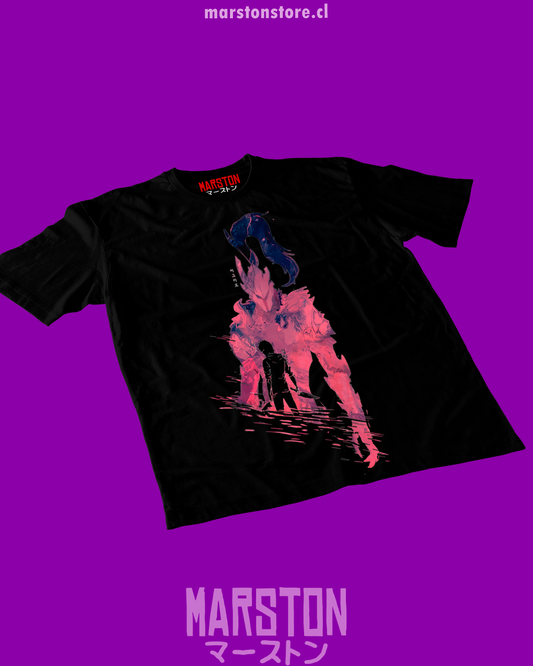 Polera negra de Solo Leveling con diseño anime