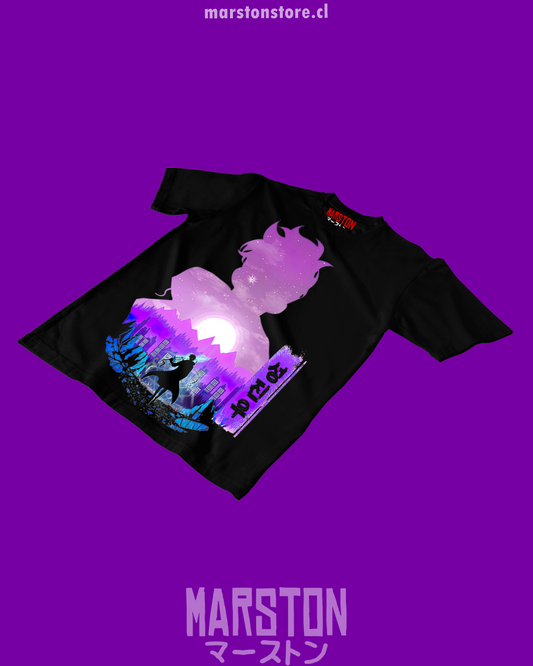 Polera negra de Solo Leveling con diseño anime