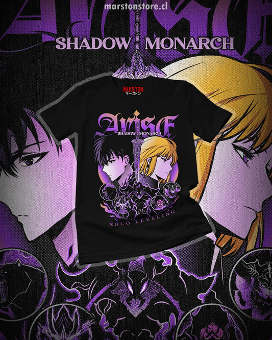 Polera negra de Solo Leveling con diseño anime