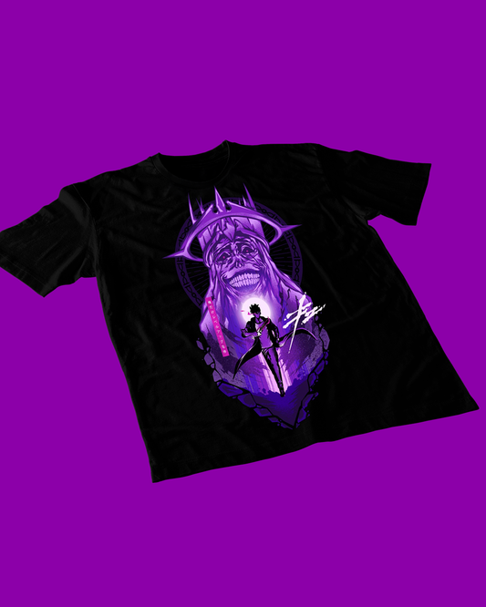 Polera negra de Solo Leveling con diseño anime
