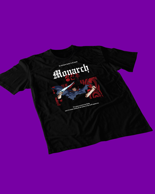 Polera negra de Solo Leveling con diseño anime