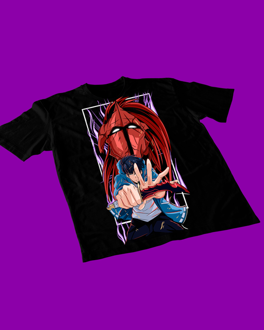 Polera negra de Solo Leveling con diseño anime