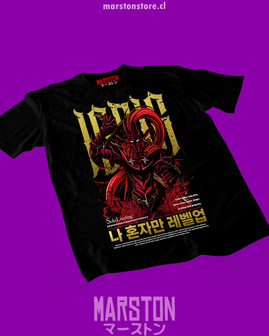 Polera negra de Solo Leveling con diseño anime