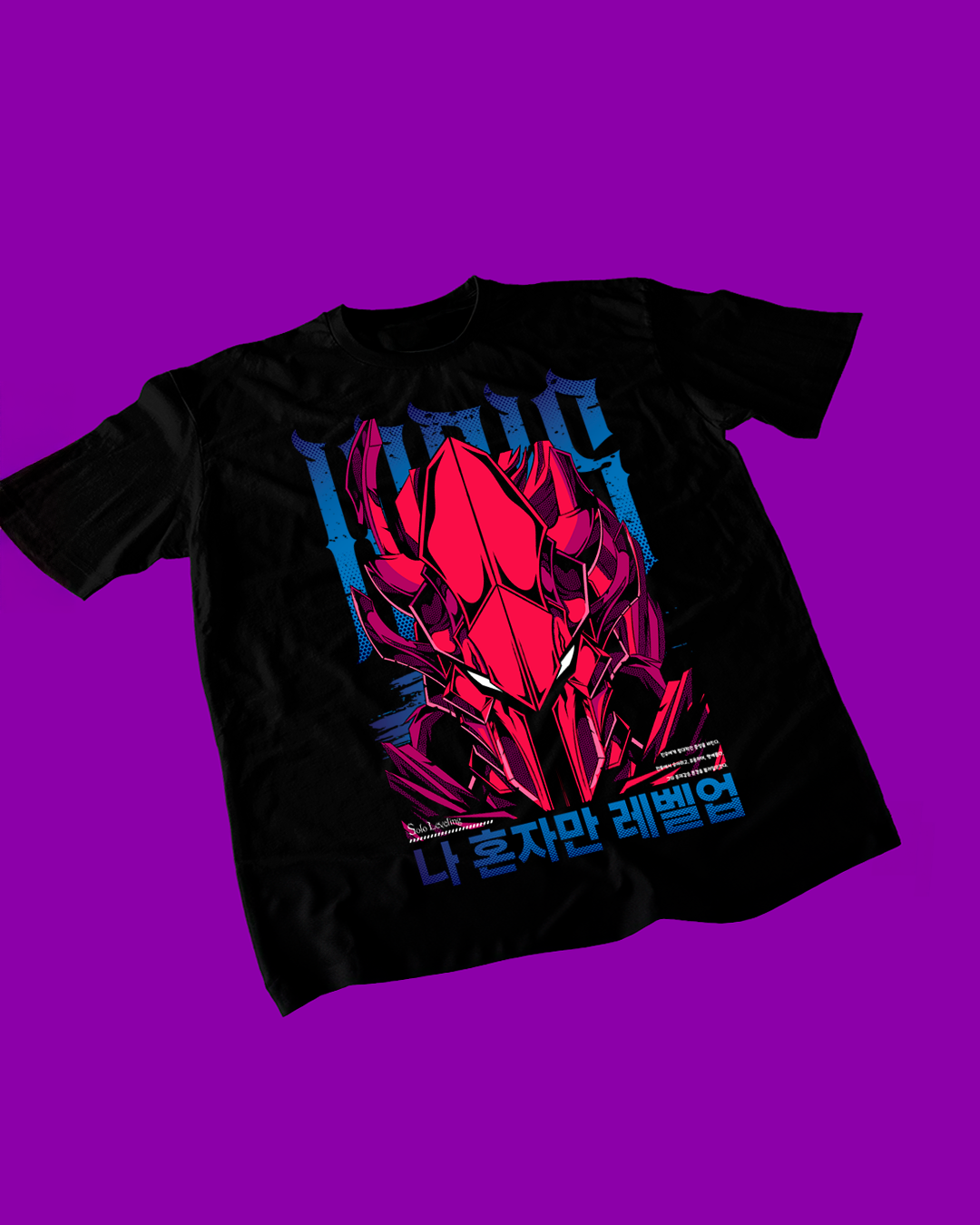 Polera negra de Solo Leveling con diseño anime