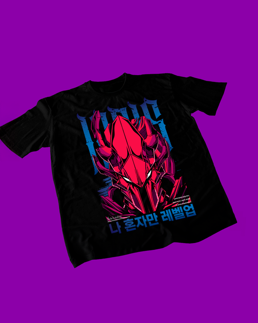 Polera negra de Solo Leveling con diseño anime