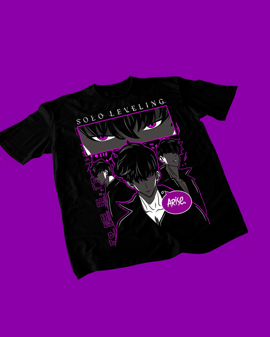Polera negra de Solo Leveling con Sung Jin-Woo