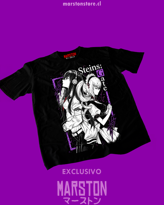 Polera negra de Steins;Gate con diseño anime