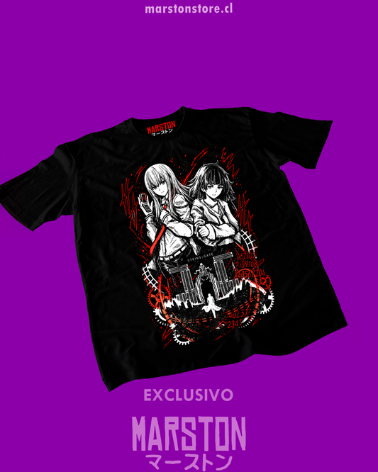 Polera negra de Steins;Gate con diseño anime