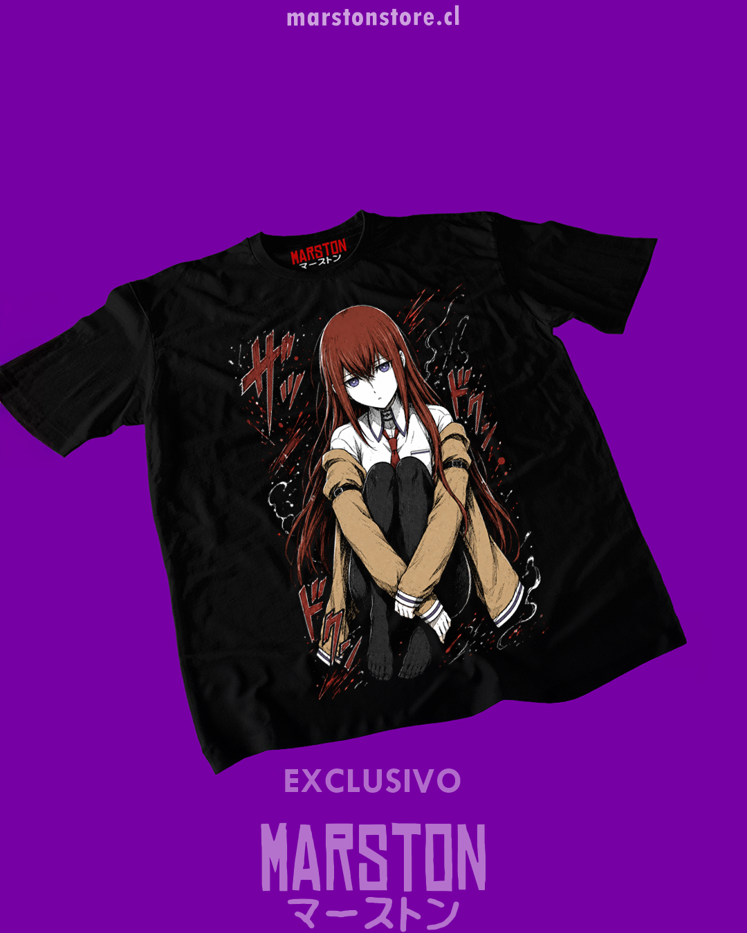 Polera negra de Steins;Gate con diseño anime