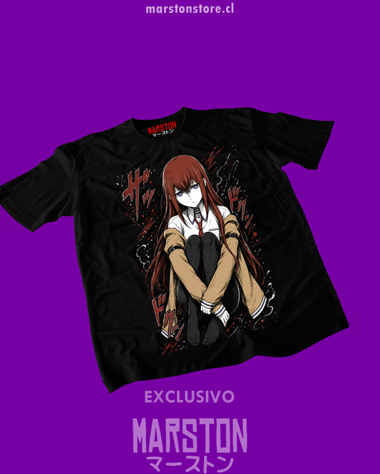 Polera negra de Steins;Gate con diseño anime