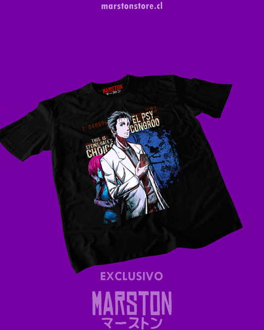 Polera negra de Steins;Gate con Kurisu Makise y Rintaro Okabe