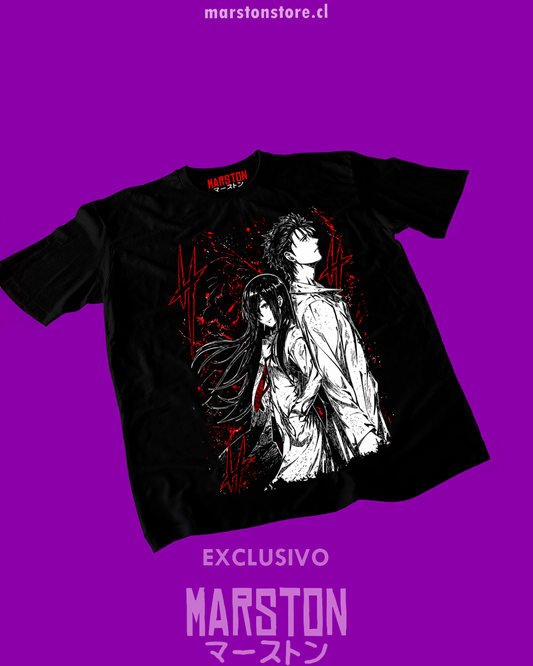 Polera negra de Steins;Gate con Kurisu Makise y Rintaro Okabe