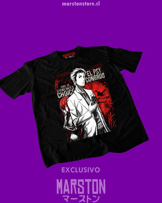 Polera negra de Steins;Gate con Kurisu Makise y Rintaro Okabe