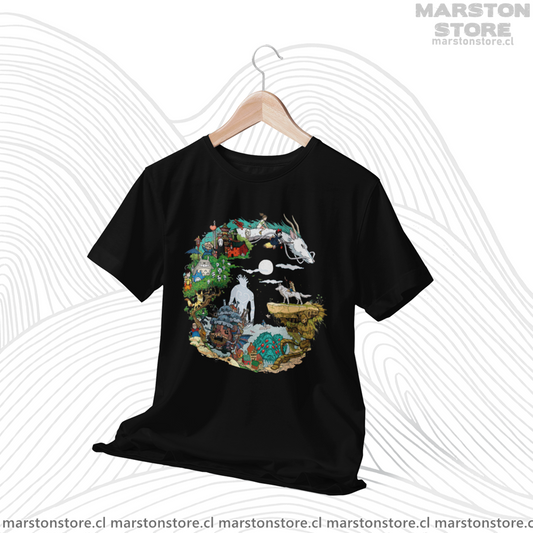 Polera negra de Studio Ghibli con diseño anime
