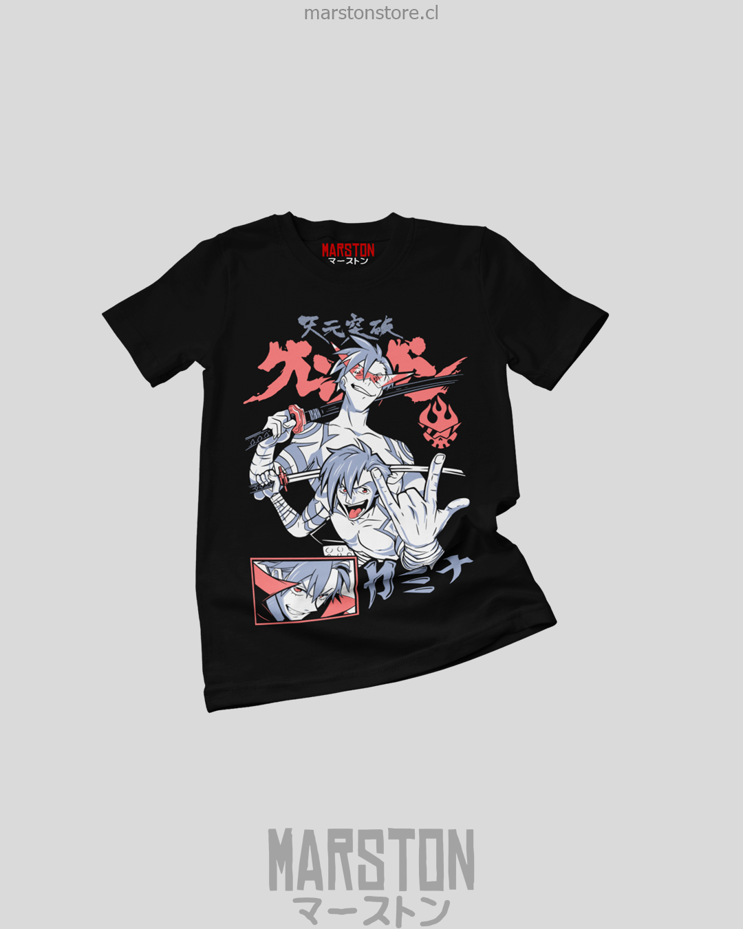 Polera negra de Tengen Toppa Gurren Lagann con Kamina