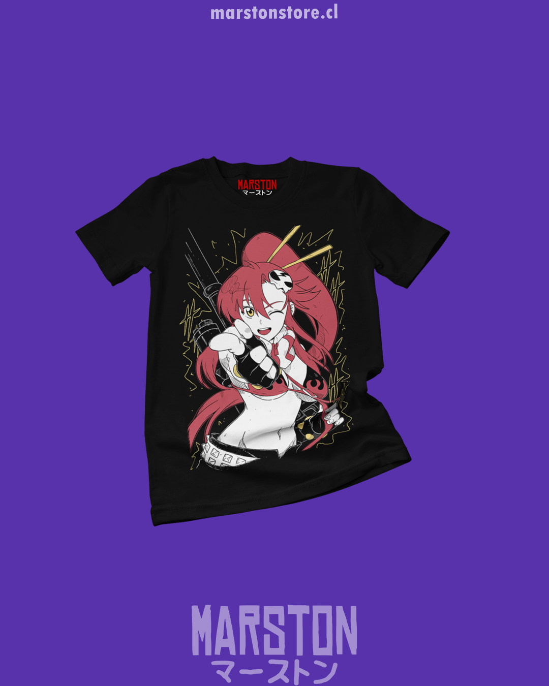 Polera negra de Tengen Toppa Gurren Lagann con Yoko Littner