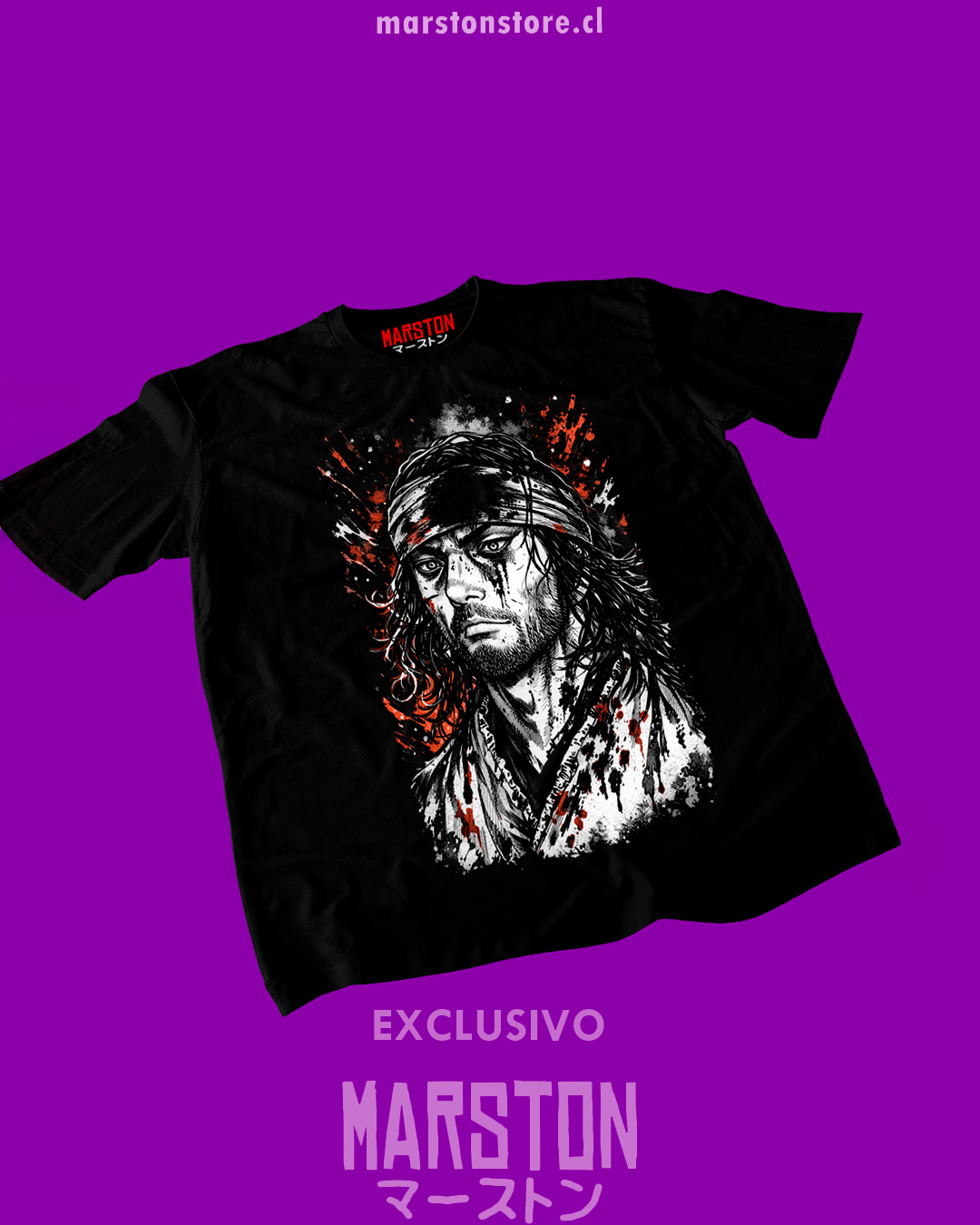 Polera negra de Vagabond con Miyamoto Musashi