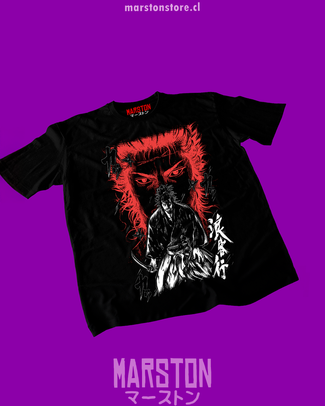 Polera negra de Vagabond con Miyamoto Musashi