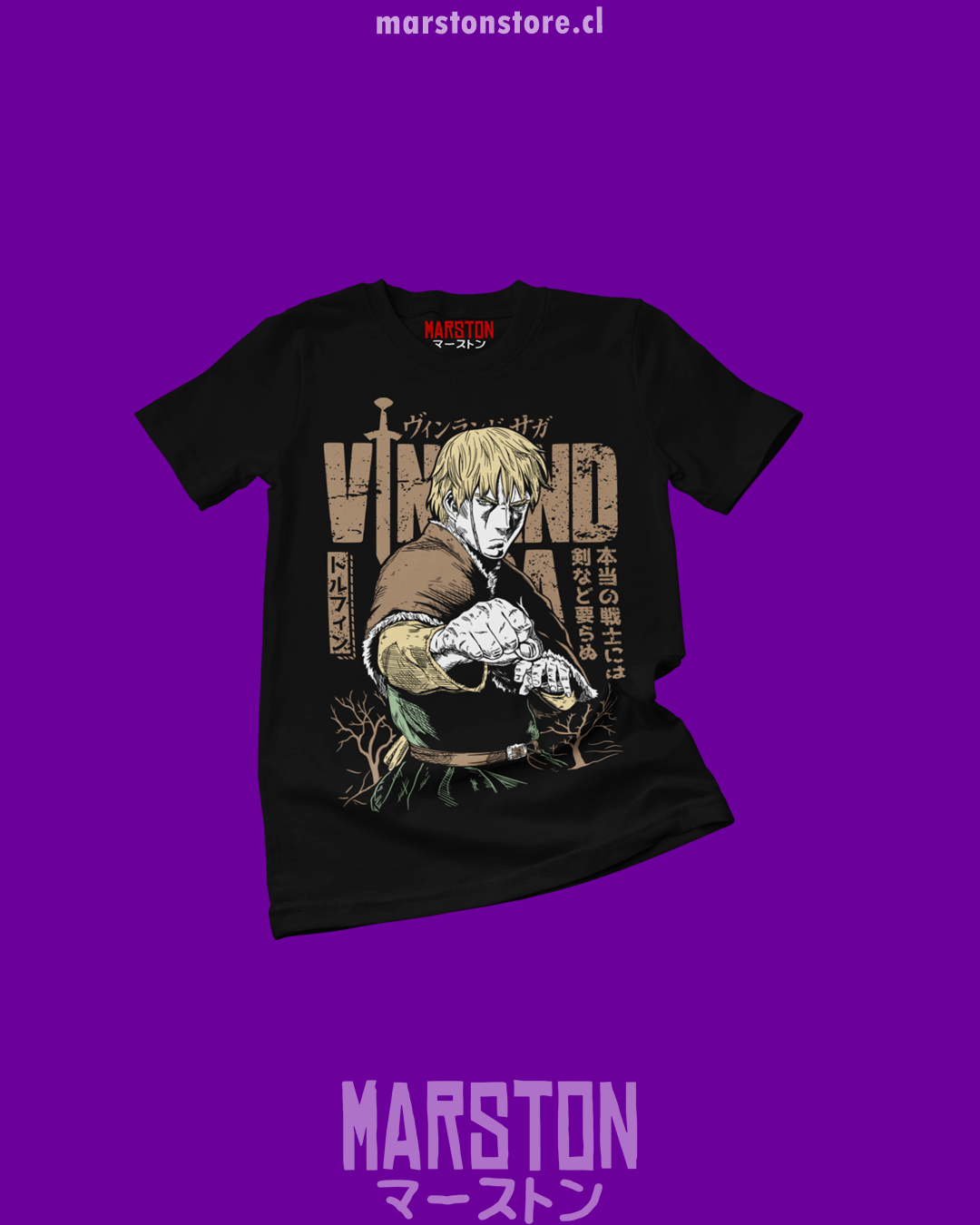 Polera negra de Vinland Saga con Thorfinn