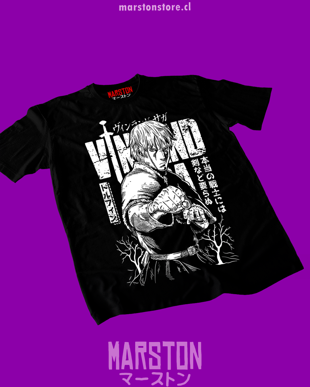 Polera negra de Vinland Saga con Thorfinn