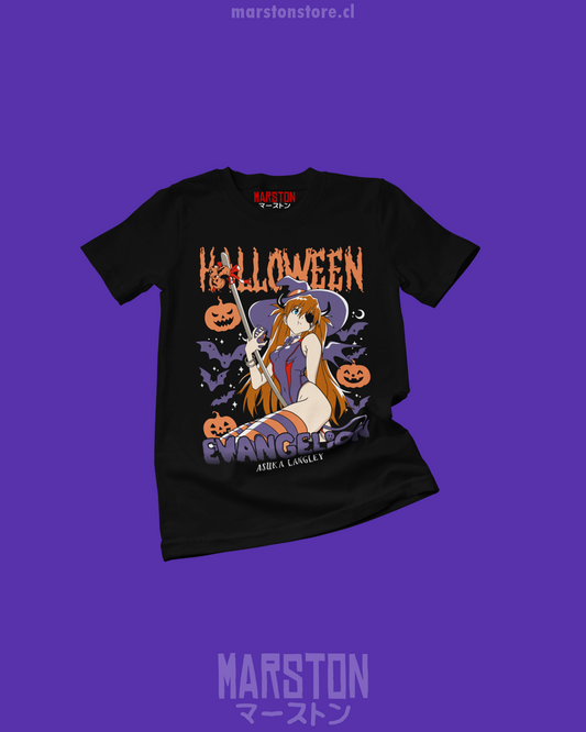 Polera Neon Genesis Evangelion con Asuka Langley Soryu en diseño de Halloween