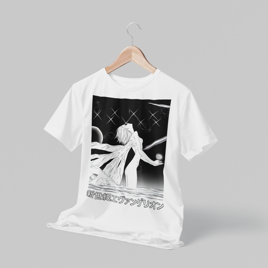 Polera blanca Neon Genesis Evangelion con diseño inspirado en el anime