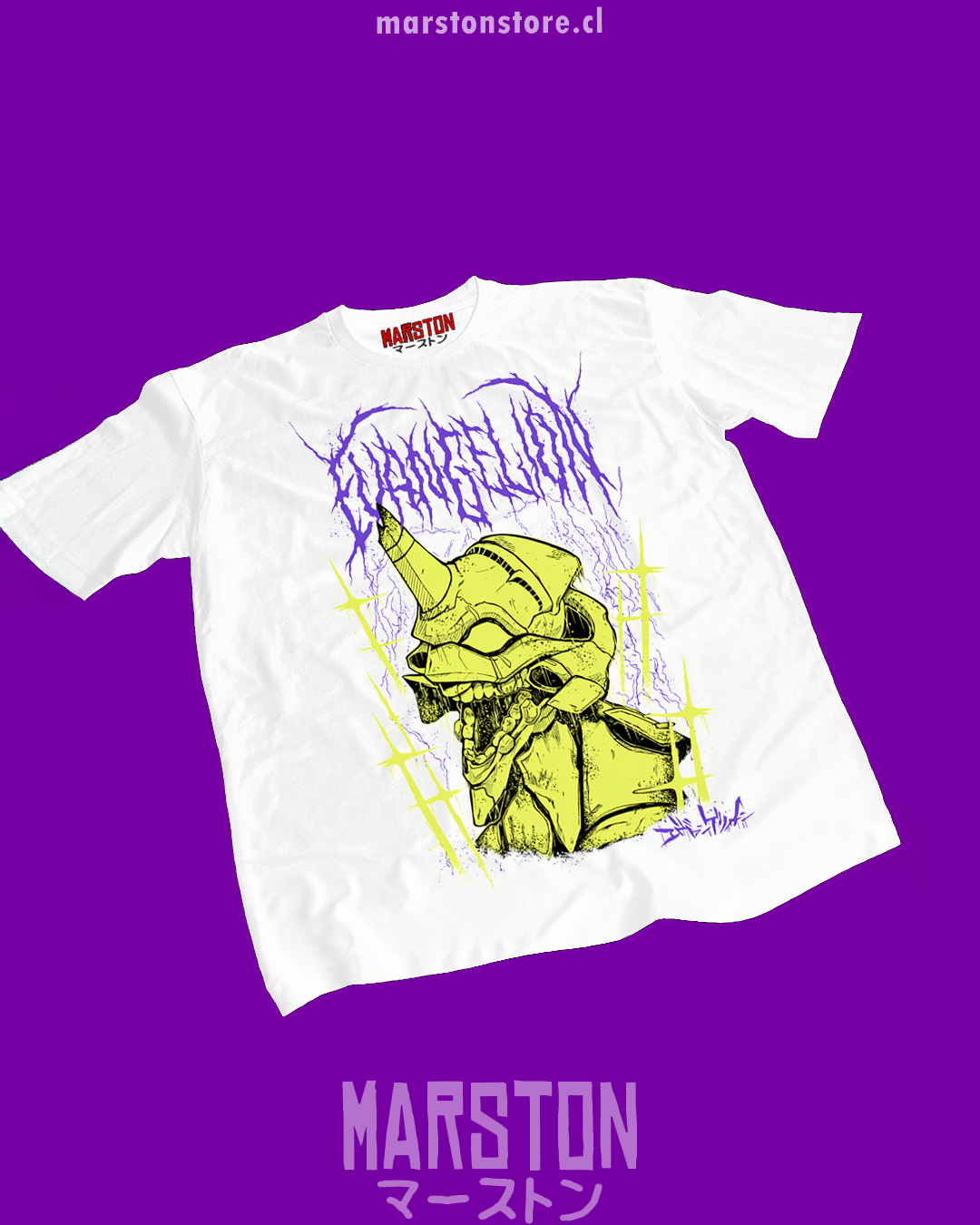 Polera blanca Neon Genesis Evangelion con diseño inspirado en el anime