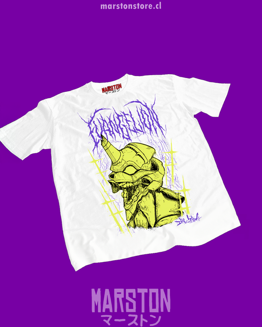 Polera blanca Neon Genesis Evangelion con diseño inspirado en el anime