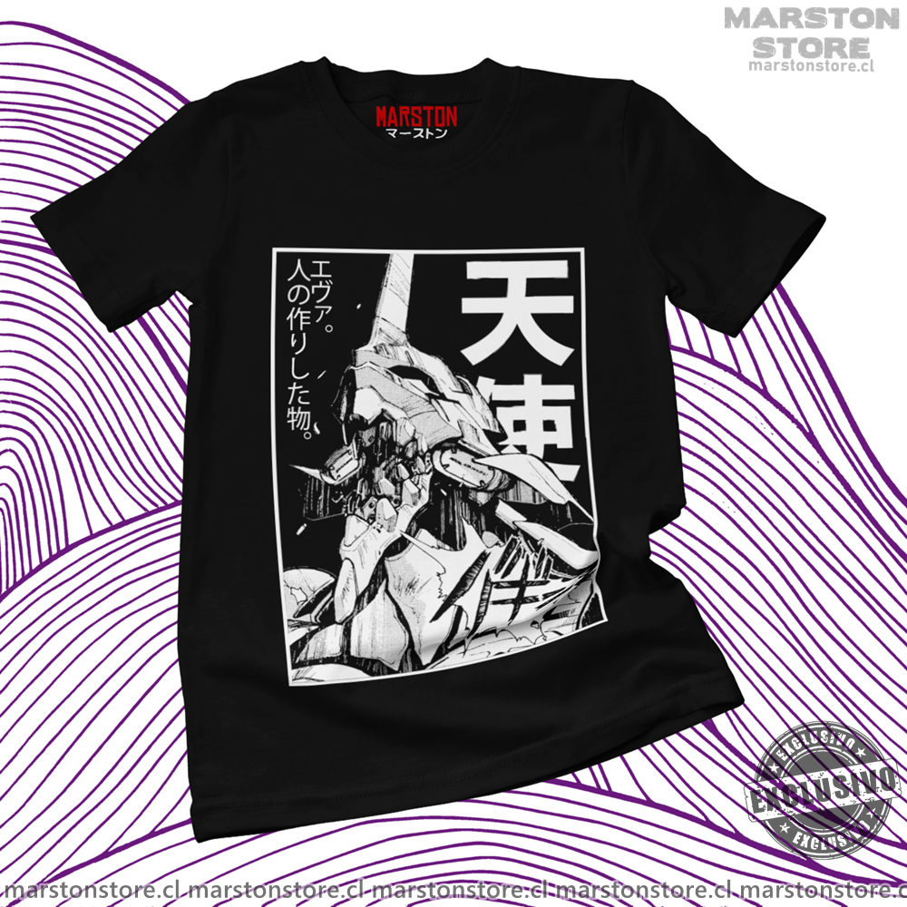 Polera negra Neon Genesis Evangelion con diseño inspirado en el anime