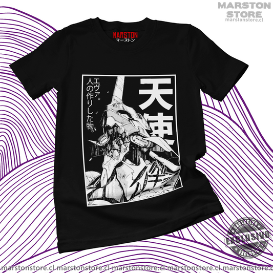 Polera negra Neon Genesis Evangelion con diseño inspirado en el anime